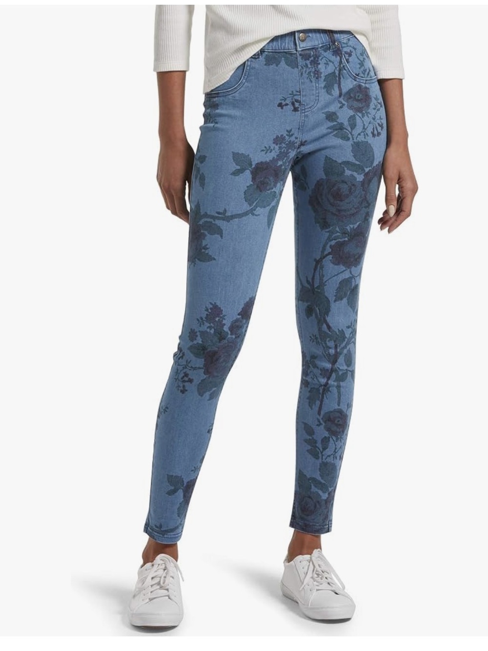 HUE Blue Floral High-Rise Skinny Jeggings XS
